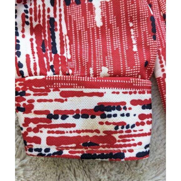 1970s Red White & Blue Abstract Print Dagger Collar Shaket w/Patch Pockets, Sz M - Picture 10 of 10